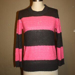 NWT J.CREW STRIPED PINK & GRAY KNITTED SWEATER SEQUIN EMBELLISHED - MEDIUM 4 6